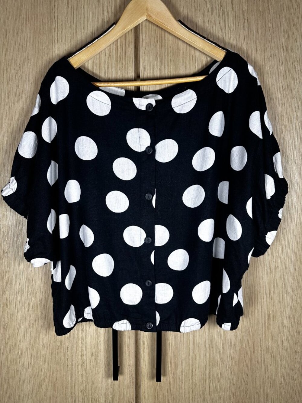 Tabitha Brown for Target Black & White Polka Dot Linen Blend Blouse 1X - Picture 5 of 12